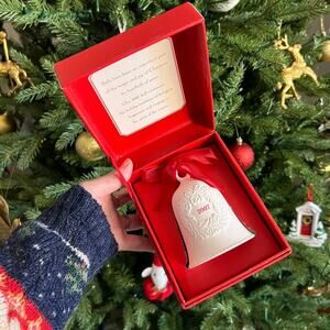 NEW in Box Hallmark 2007 White Porcelain Christmas Bell with Wreath Bow Ornament